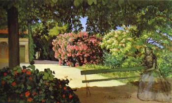 Frederic Bazille : The Terrace at Meric (Oleander)